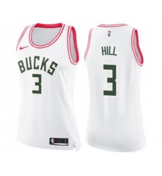 Womens Milwaukee Bucks #3 George Hill Swingman White Pink Fashion Basketball Jersey