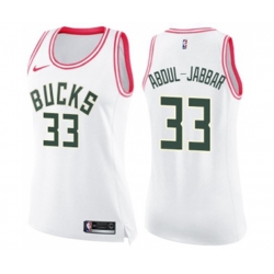 Womens Milwaukee Bucks #33 Kareem Abdul-Jabbar Swingman White Pink Fashion Basketball Jersey Womens Milwaukee Bucks #33 Kareem Abdul-Jabbar Swingman White Pink Fashion Basketball Jersey