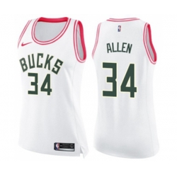 Womens Milwaukee Bucks #34 Ray Allen Swingman White Pink Fashion Basketball Jersey Womens Milwaukee Bucks #34 Ray Allen Swingman White Pink Fashion Basketball Jersey