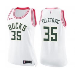 Womens Milwaukee Bucks #35 Mirza Teletovic Swingman White Pink Fashion Basketball Jersey Womens Milwaukee Bucks #35 Mirza Teletovic Swingman White Pink Fashion Basketball Jersey