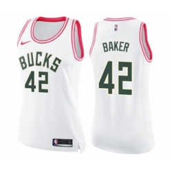 Womens Milwaukee Bucks #42 Vin Baker Swingman White Pink Fashion Basketball Jersey Womens Milwaukee Bucks #42 Vin Baker Swingman White Pink Fashion Basketball Jersey