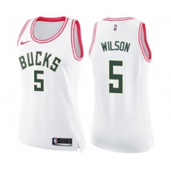 Womens Milwaukee Bucks #5 D. J. Wilson Swingman White Pink Fashion Basketball Jersey Womens Milwaukee Bucks #5 D. J. Wilson Swingman White Pink Fashion Basketball Jersey