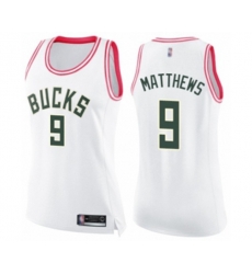 Womens Milwaukee Bucks #9 Wesley Matthews Swingman White Pink Fashion Basketball Jersey
