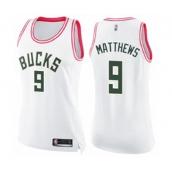 Womens Milwaukee Bucks #9 Wesley Matthews Swingman White Pink Fashion Basketball Jersey Womens Milwaukee Bucks #9 Wesley Matthews Swingman White Pink Fashion Basketball Jersey
