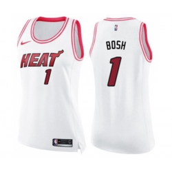 Womens Miami Heat #1 Chris Bosh Swingman White Pink Fashion Basketball Jersey