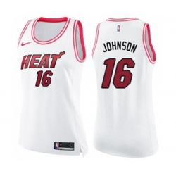 Womens Miami Heat #16 James Johnson Swingman White Pink Fashion Basketball Jersey