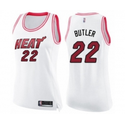 Womens Miami Heat #22 Jimmy Butler Swingman White Pink Fashion Basketball Jersey