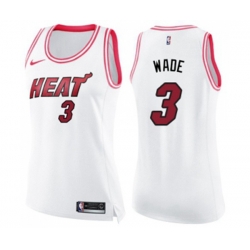 Womens Miami Heat #3 Dwyane Wade Swingman White Pink Fashion Basketball Jersey