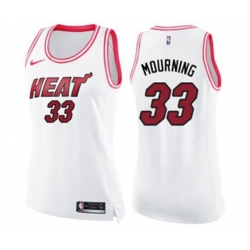 Womens Miami Heat #33 Alonzo Mourning Swingman White Pink Fashion Basketball Jersey