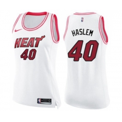 Womens Miami Heat #40 Udonis Haslem Swingman White Pink Fashion Basketball Jersey