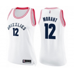 Womens Memphis Grizzlies #12 Ja Morant Swingman White Pink Fashion Basketball Jersey Womens Memphis Grizzlies #12 Ja Morant Swingman White Pink Fashion Basketball Jersey