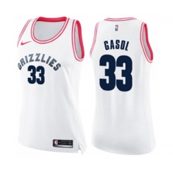Womens Memphis Grizzlies #33 Marc Gasol Swingman White Pink Fashion Basketball Jersey Womens Memphis Grizzlies #33 Marc Gasol Swingman White Pink Fashion Basketball Jersey