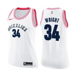 Womens Memphis Grizzlies #34 Brandan Wright Swingman White Pink Fashion Basketball Jersey Womens Memphis Grizzlies #34 Brandan Wright Swingman White Pink Fashion Basketball Jersey