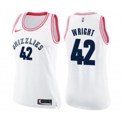 Womens Memphis Grizzlies #42 Lorenzen Wright Swingman White Pink Fashion Basketball Jersey Womens Memphis Grizzlies #42 Lorenzen Wright Swingman White Pink Fashion Basketball Jersey