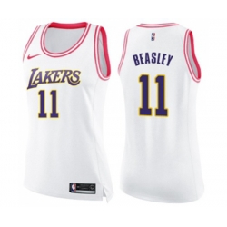 Womens Los Angeles Lakers #11 Michael Beasley Swingman White Pink Fashion Basketball Jersey