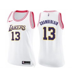 Womens Los Angeles Lakers #13 Wilt Chamberlain Swingman White Pink Fashion Basketball Jersey