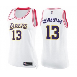 Womens Los Angeles Lakers #13 Wilt Chamberlain Swingman White Pink Fashion Basketball Jersey