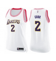 Womens Los Angeles Lakers #2 Quinn Cook Swingman White Pink Fashion Basketball Jersey