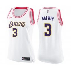 Womens Los Angeles Lakers #3 Corey Brewer Swingman White Pink Fashion Basketball Jersey