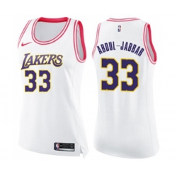 Womens Los Angeles Lakers #33 Kareem Abdul-Jabbar Swingman White Pink Fashion Basketball Jersey
