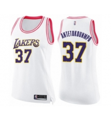 Womens Los Angeles Lakers #37 Kostas Antetokounmpo Swingman White Pink Fashion Basketball Jersey