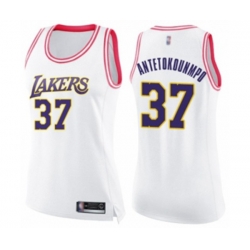 Womens Los Angeles Lakers #37 Kostas Antetokounmpo Swingman White Pink Fashion Basketball Jersey
