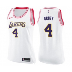 Womens Los Angeles Lakers #4 Byron Scott Swingman White Pink Fashion Basketball Jersey