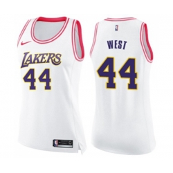 Womens Los Angeles Lakers #44 Jerry West Swingman White Pink Fashion Basketball Jersey