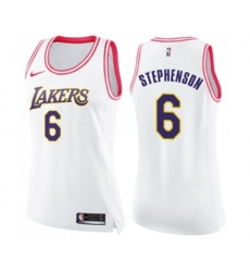Womens Los Angeles Lakers #6 Lance Stephenson Swingman White Pink Fashion Basketball Jersey