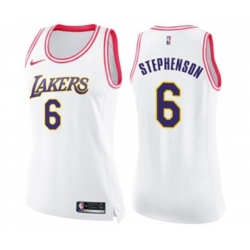 Womens Los Angeles Lakers #6 Lance Stephenson Swingman White Pink Fashion Basketball Jersey