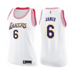 Womens Los Angeles Lakers #6 LeBron James Swingman White Pink Fashion Basketball Jersey