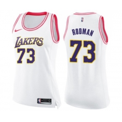 Womens Los Angeles Lakers #73 Dennis Rodman Swingman White Pink Fashion Basketball Jersey