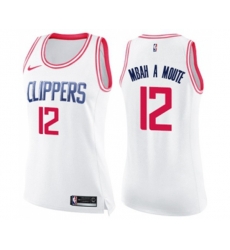 Womens Los Angeles Clippers #12 Luc Mbah a Moute Swingman White Pink Fashion Basketball Jersey