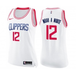 Womens Los Angeles Clippers #12 Luc Mbah a Moute Swingman White Pink Fashion Basketball Jersey