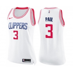 Womens Los Angeles Clippers #3 Chris Paul Swingman White Pink Fashion Basketball Jersey