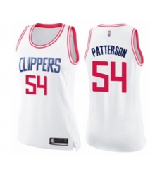 Womens Los Angeles Clippers #54 Patrick Patterson Swingman White Pink Fashion Basketball Jersey