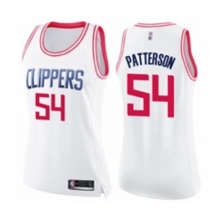 Womens Los Angeles Clippers #54 Patrick Patterson Swingman White Pink Fashion Basketball Jersey