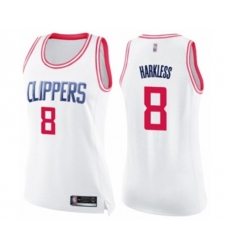 Womens Los Angeles Clippers #8 Moe Harkless Swingman White Pink Fashion Basketball Jersey