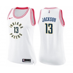 Womens Indiana Pacers #13 Mark Jackson Swingman White Pink Fashion Basketball Jersey