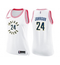 Womens Indiana Pacers #24 Alize Johnson Swingman White Pink Fashion Basketball Jersey