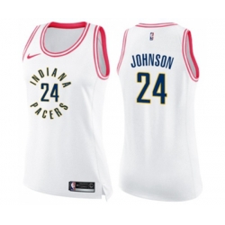 Womens Indiana Pacers #24 Alize Johnson Swingman White Pink Fashion Basketball Jersey