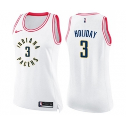 Womens Indiana Pacers #3 Aaron Holiday Swingman White Pink Fashion Basketball Jersey
