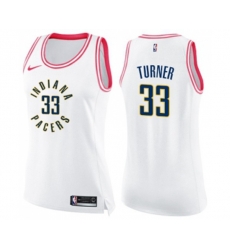 Womens Indiana Pacers #33 Myles Turner Swingman White Pink Fashion Basketball Jersey