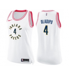 Womens Indiana Pacers #4 Victor Oladipo Swingman White Pink Fashion Basketball Jersey