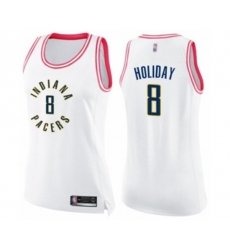Womens Indiana Pacers #8 Justin Holiday Swingman White Pink Fashion Basketball Jersey