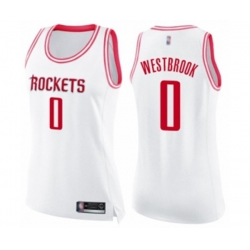 Womens Houston Rockets #0 Russell Westbrook Swingman White Pink Fashion Basketball Jersey
