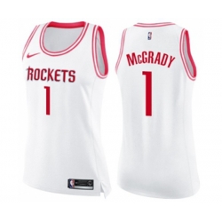 Womens Houston Rockets #1 Tracy McGrady Swingman White Pink Fashion Basketball Jersey