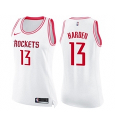 Womens Houston Rockets #13 James Harden Swingman White Pink Fashion Basketball Jersey