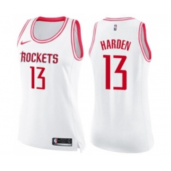 Womens Houston Rockets #13 James Harden Swingman White Pink Fashion Basketball Jersey