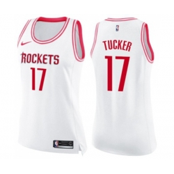 Womens Houston Rockets #17 PJ Tucker Swingman White Pink Fashion Basketball Jersey